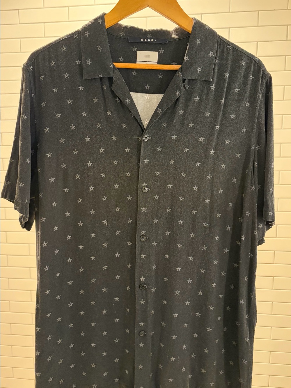 Ksubi Charcoal Short Sleeve Button-Up Shirt with Star Print